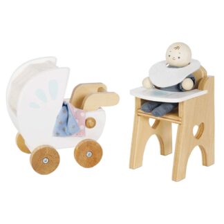 Le Toy Van Drewniane mebelki do domku dla lalek- zestaw z lalką