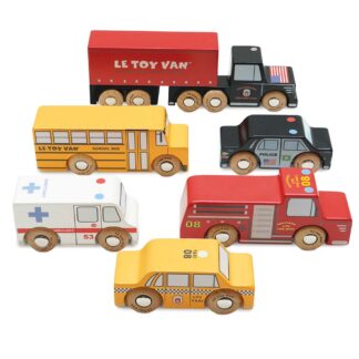 Le Toy Van Drewniane samochody zestaw Nowy Jork