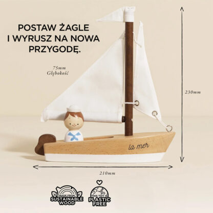 Le Toy Van Drewniana żaglówka z kapitanem - obrazek 4