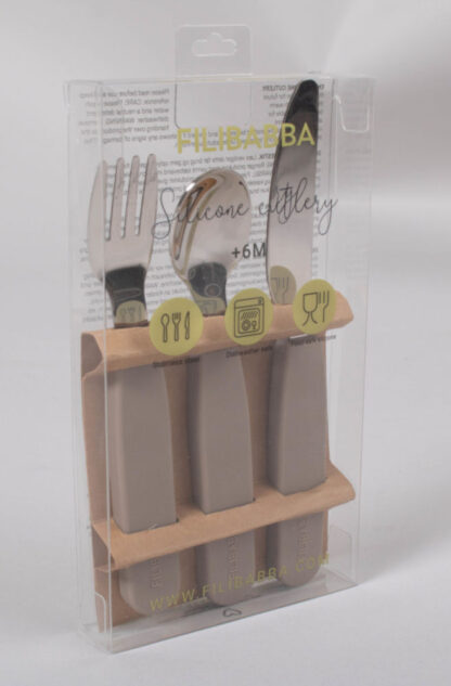 Filibabba Silikonowy zestaw sztućców 3szt. Warm Grey - obrazek 4