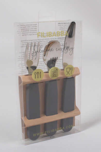 Filibabba Silikonowy zestaw sztućców 3szt. Stone Grey - obrazek 3