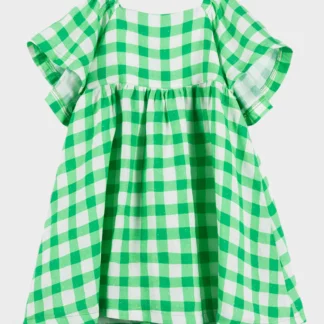 KID STORY Letnia lniana sukienka Green Grid