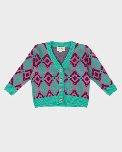KID STORY Kardigan z wełny Merino i bawełny Multicolour