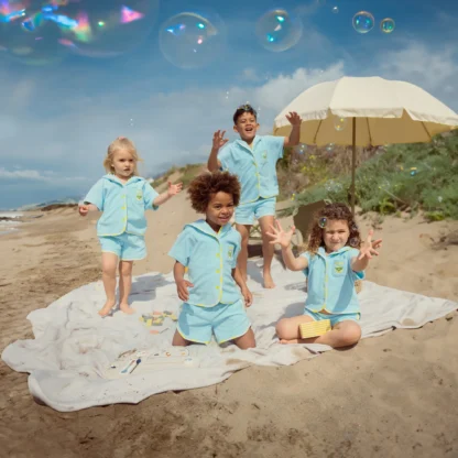 KID STORY Frotowy Zestaw z bawełny organicznej Koszula i spodenki Blue Sky - obrazek 10