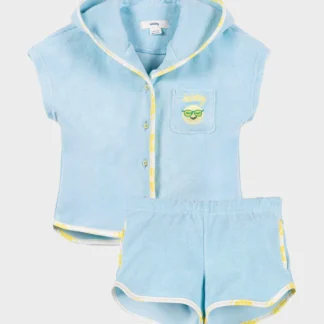 KID STORY Frotowy Zestaw z bawełny organicznej Koszula i spodenki Blue Sky