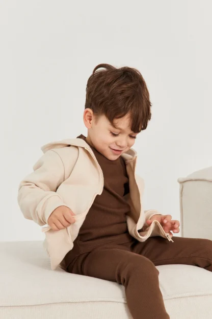 Roe & Joe Bluza zapinana na suwak z kapturem Beige - obrazek 7