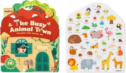 Mideer Zestaw wielorazowych żelowych naklejek – The Busy Animal Town - obrazek 5
