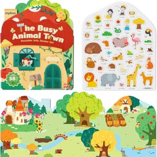 Mideer Zestaw wielorazowych żelowych naklejek – The Busy Animal Town