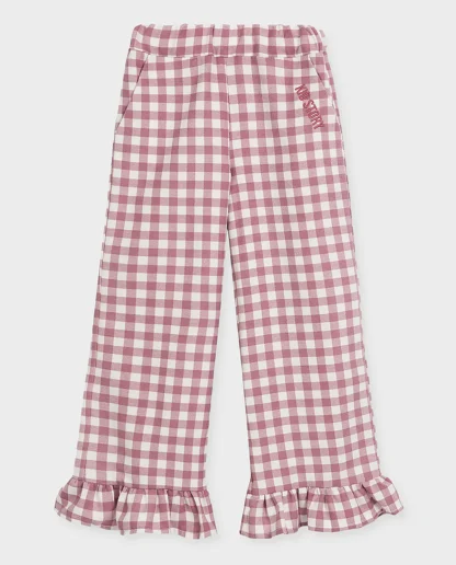 KID STORY Bawełniane spodnie z falbanką Candy Pink - obrazek 5
