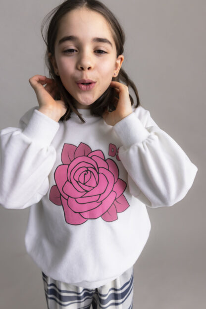 DEAR SOPHIE Róża Welurowa Bluza Bufiasta - obrazek 2