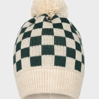 KID STORY Czapka z wełny merino GREEN CHESSBOARD