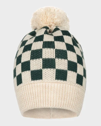 KID STORY Czapka z wełny merino GREEN CHESSBOARD