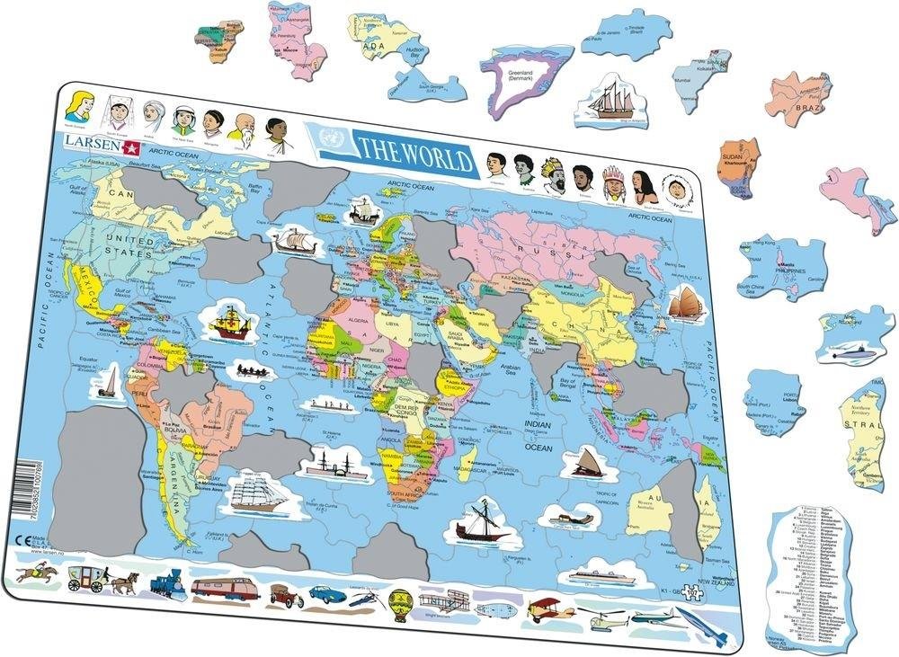 Larsen Puzzle 107 elementów Świat Mapa polityczna - obrazek 2