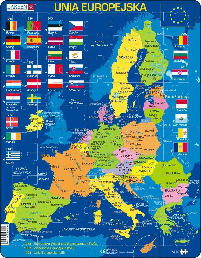 Larsen Puzzle Układanka Unia Europejska - Mapa, Flagi