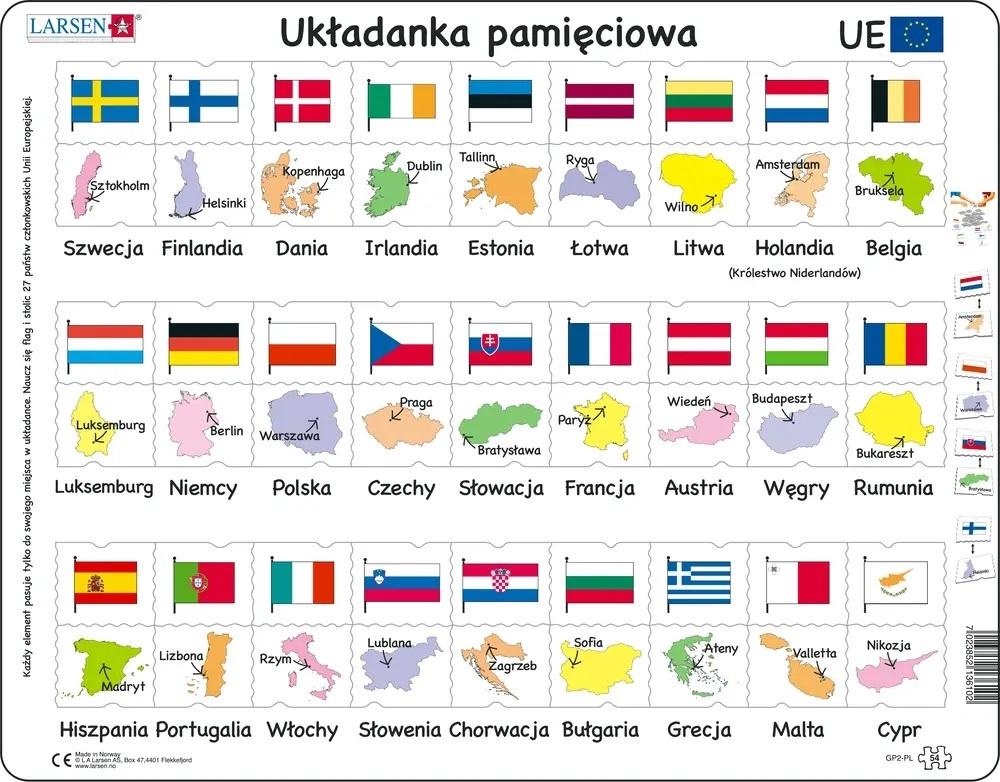 Larsen Puzzle Układanka Unia Europejska - Flagi, stolice