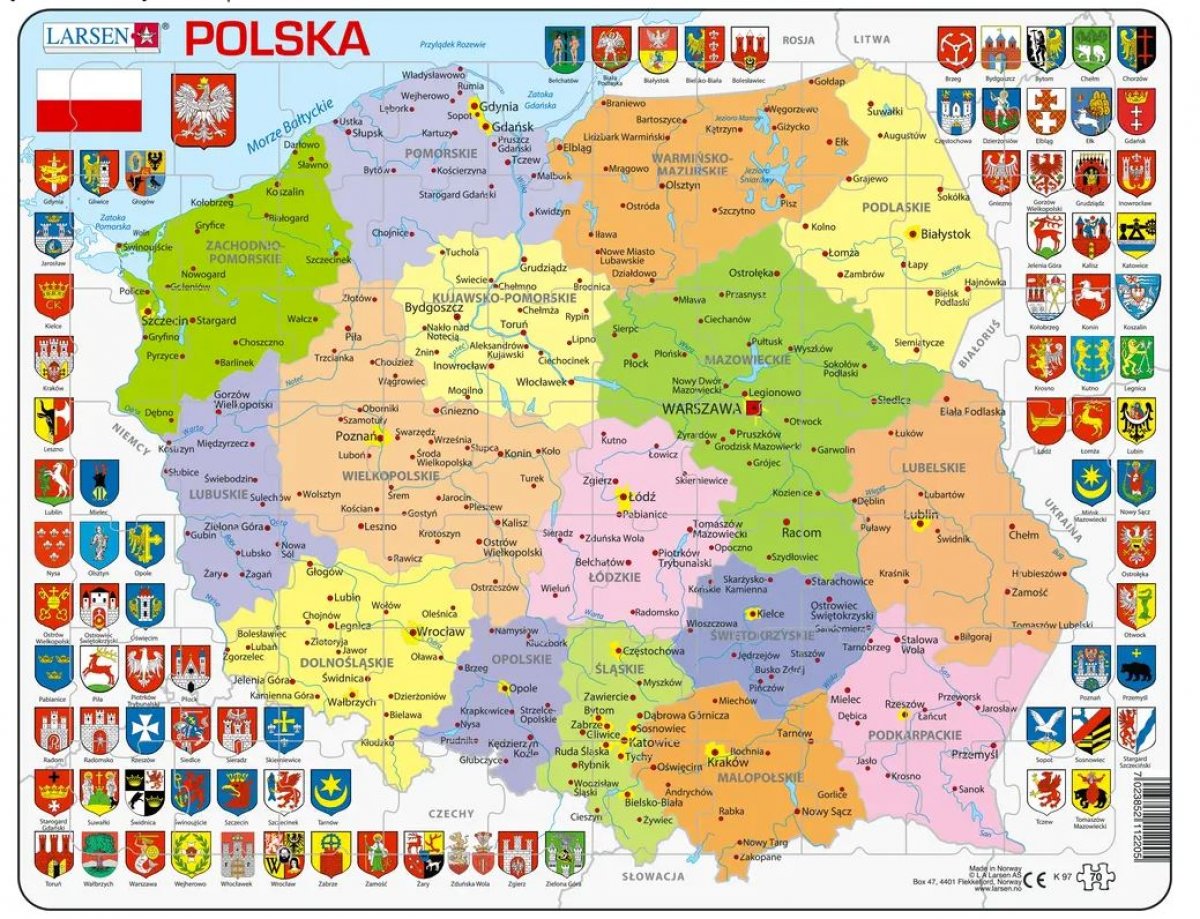 LARSEN Maxi Polska mapa polityczna 70 elementów