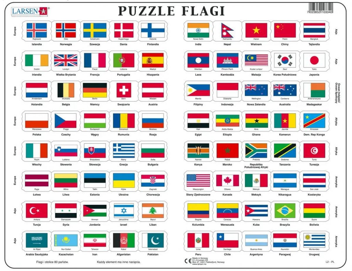 Larsen Puzzle 80 elementów Flagi
