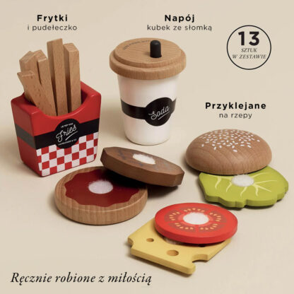 Le Toy Van Drewniany zestaw 3w1 hamburger frytki napój - obrazek 2