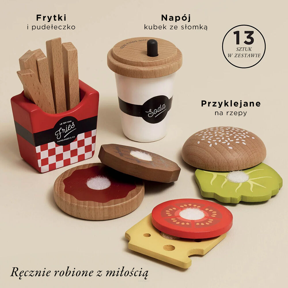 Le Toy Van Drewniany zestaw 3w1 hamburger frytki napój - obrazek 2