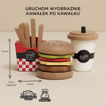 Le Toy Van Drewniany zestaw 3w1 hamburger frytki napój - obrazek 4