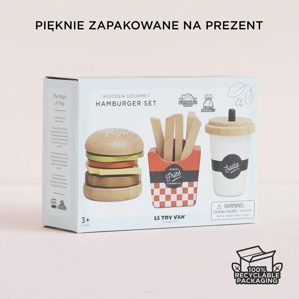 Le Toy Van Drewniany zestaw 3w1 hamburger frytki napój - obrazek 5