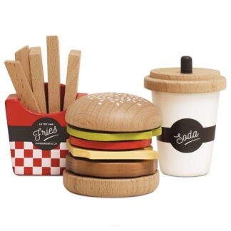 Le Toy Van Drewniany zestaw 3w1 hamburger frytki napój
