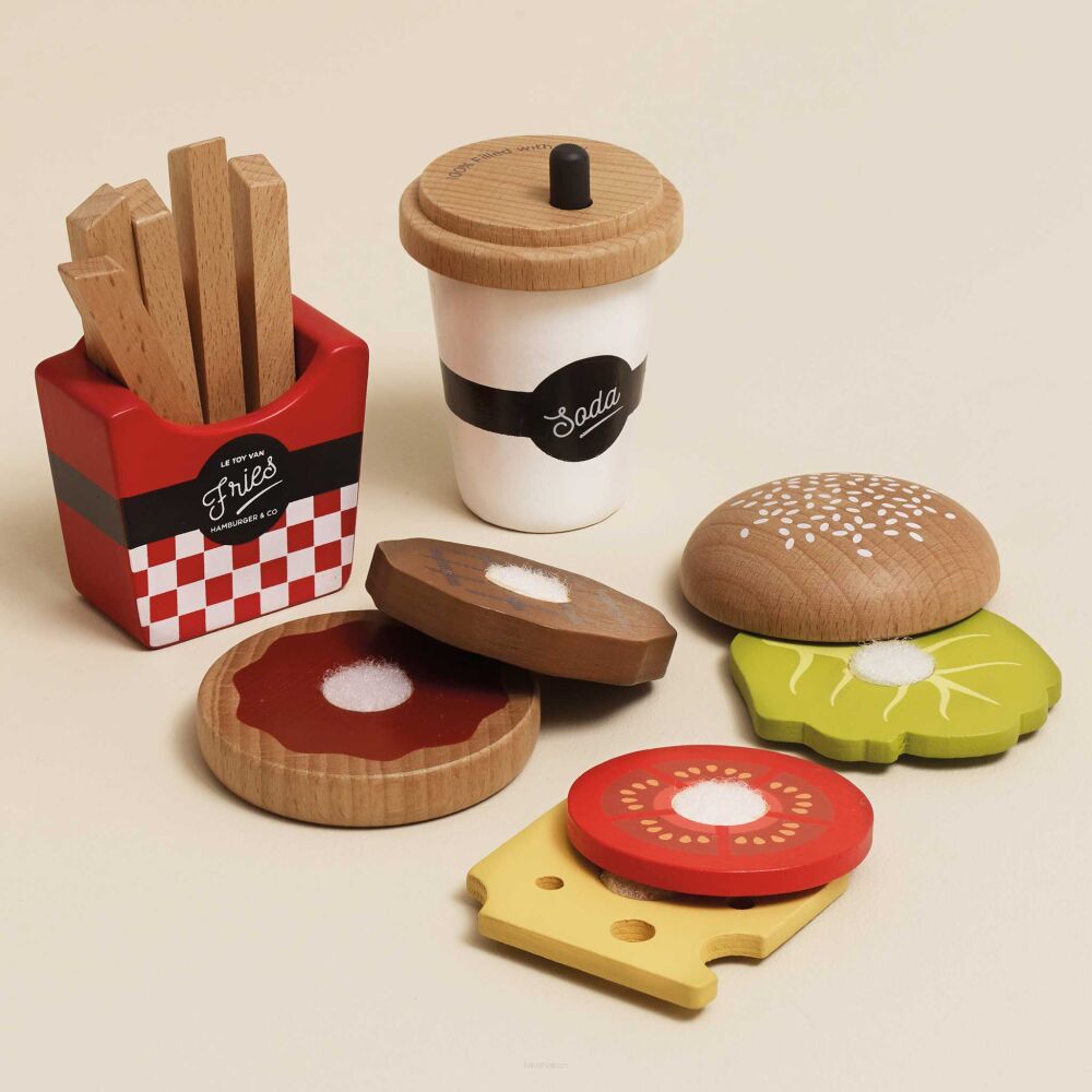 Le Toy Van Drewniany zestaw 3w1 hamburger frytki napój - obrazek 6