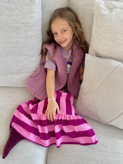 KID STORY Bawełniana spódnica z flaneli Pink Stripes - obrazek 3