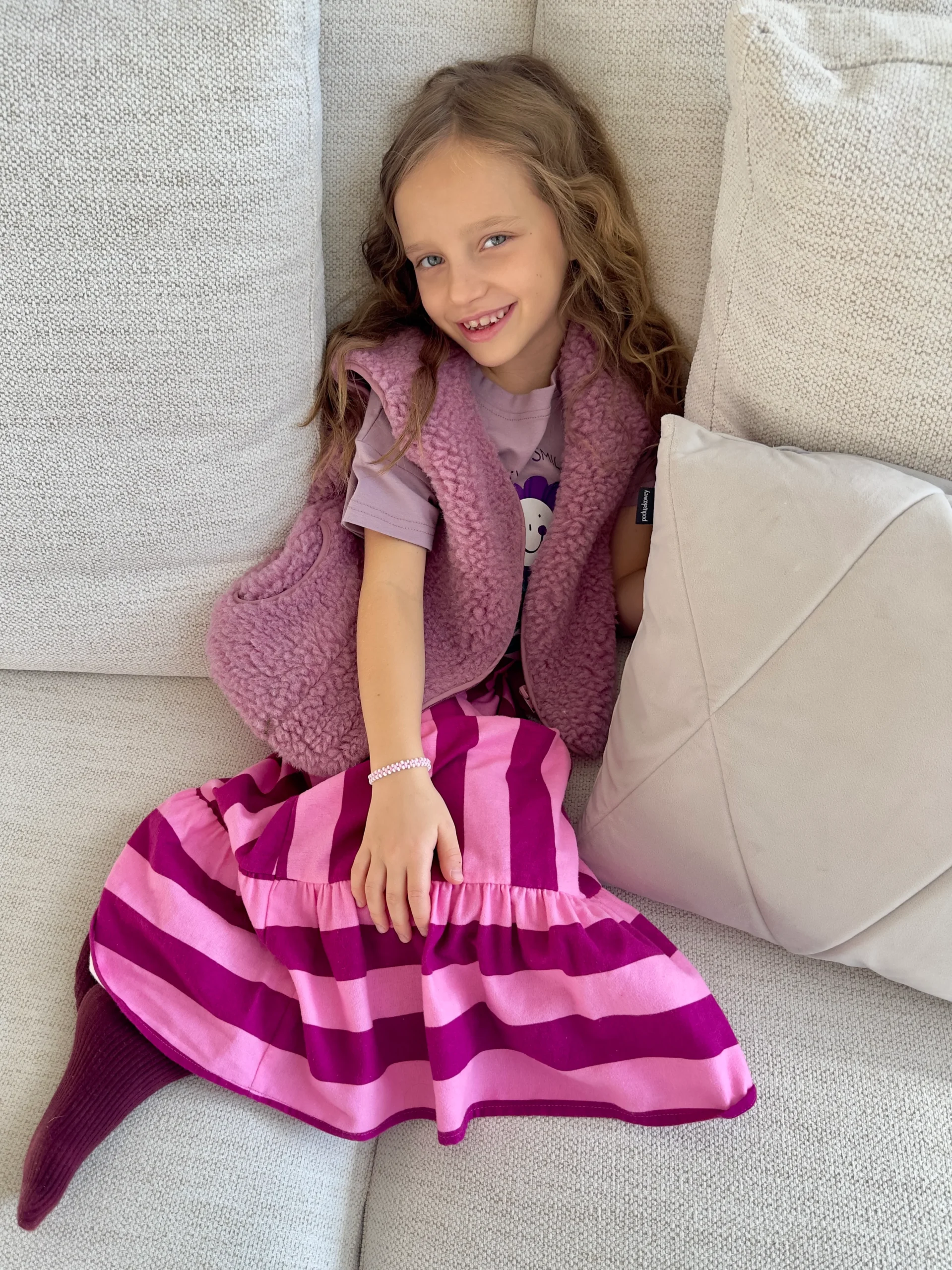 KID STORY Bawełniana spódnica z flaneli Pink Stripes - obrazek 3