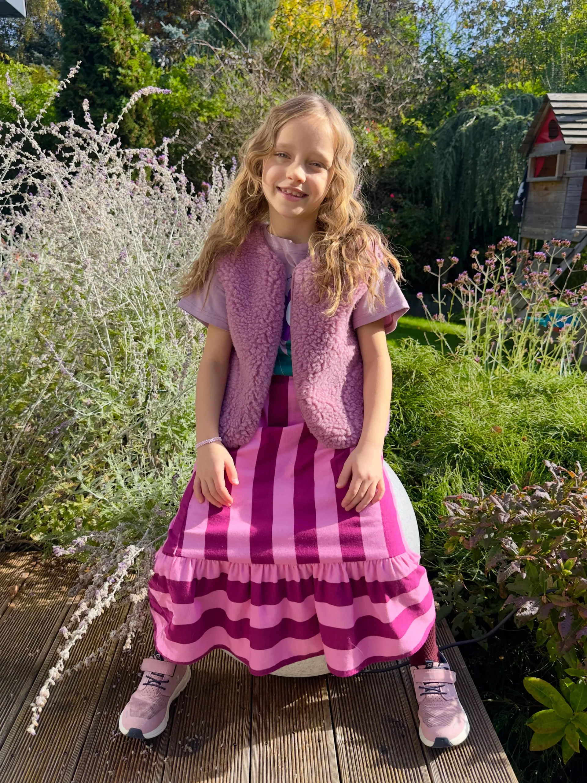 KID STORY Bawełniana spódnica z flaneli Pink Stripes - obrazek 2