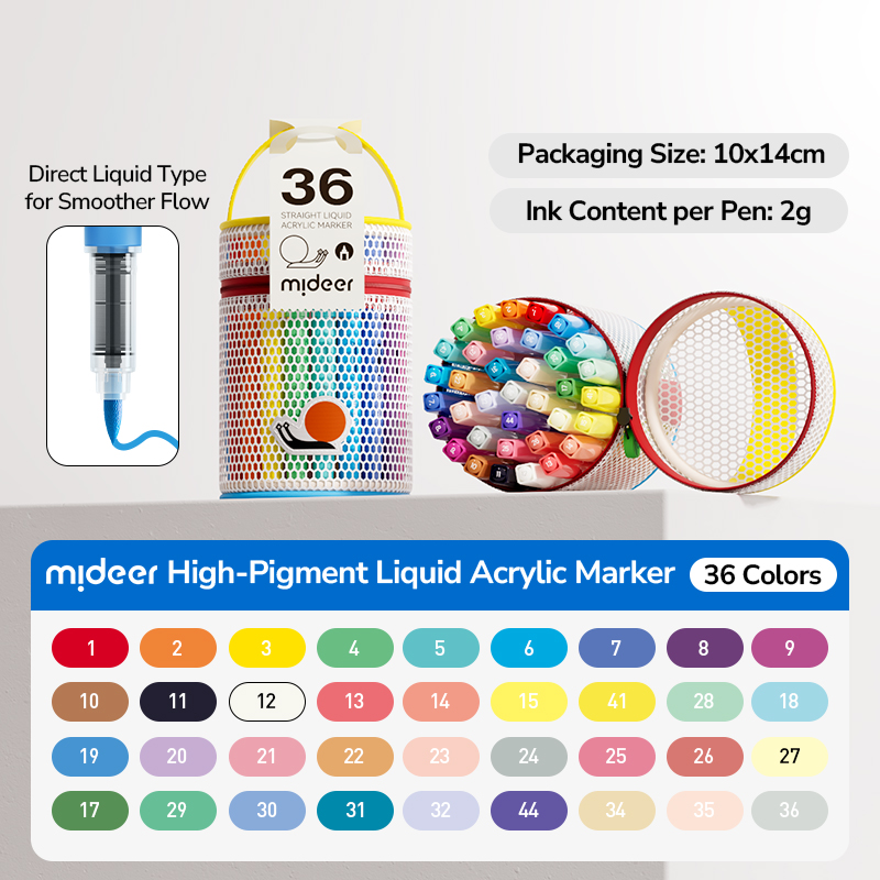 Mideer Markery akrylowe płynne z pędzelkową końcówką – 36 kolorów w tubie - obrazek 2
