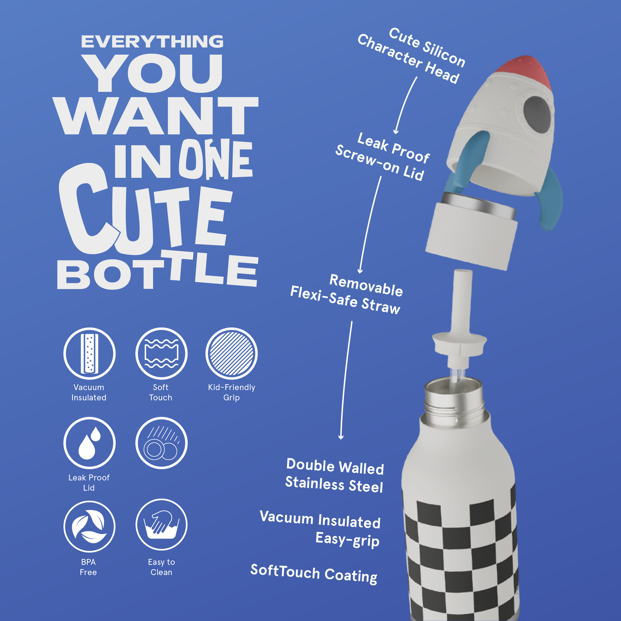 Asobu Butelka termiczna ze słomką Bestie Rakieta 460 ml - obrazek 4