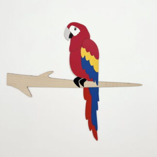 Drewniakowa Papuga ara na drzewie drewniana dekoracja ścienna do przedszkola