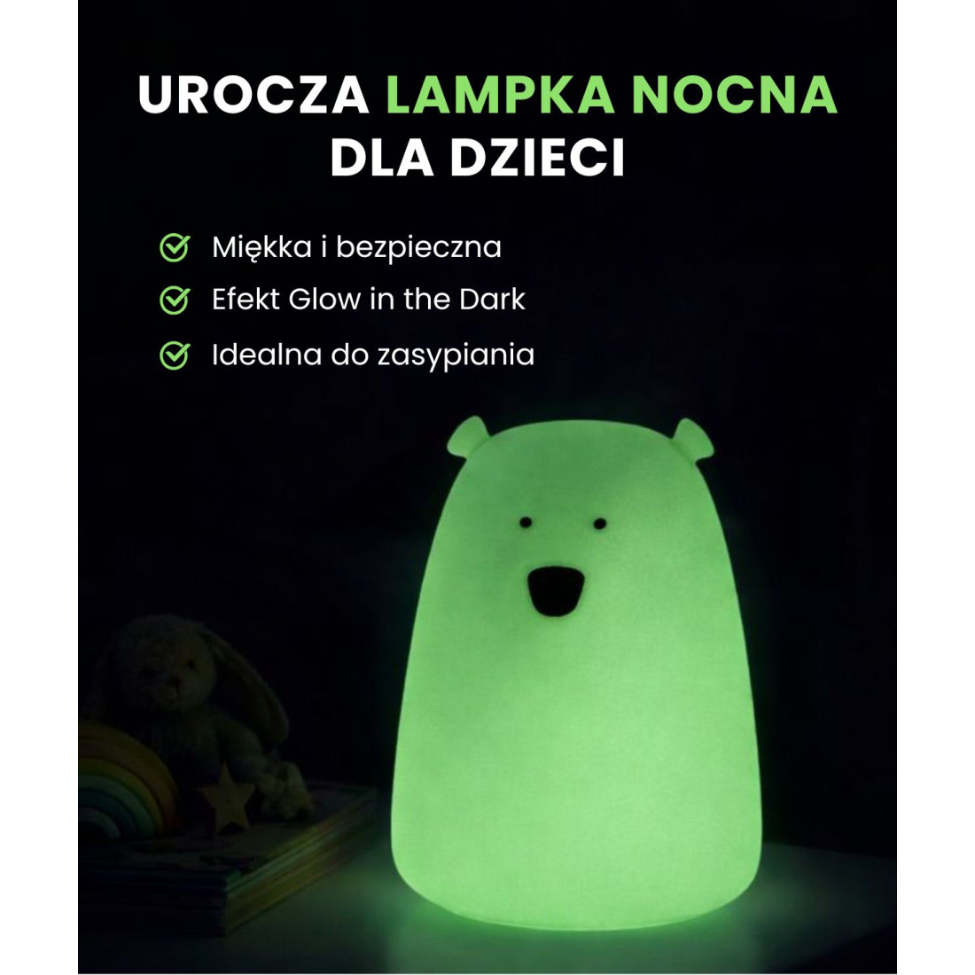 Rabbit & Friends Miś Duży, Świecący w Ciemności, Lampka Silikonowa z Pilotem - obrazek 4