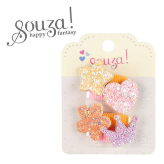 Souza! Gumki do włosów brokatowe kolorowe kształty Carolina 4 sztuki