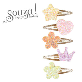 Souza! Spinki do włosów brokatowe różnokolorowe kształty Carolina 5 sztuk