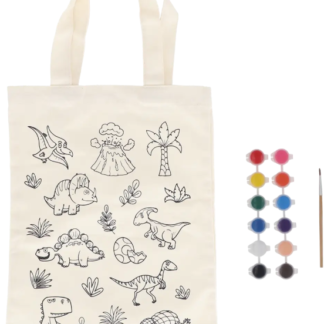 Esschert Design Torba płócienna do kolorowania dla dzieci - DINOZAURY, 10 farb + 2 pędzelki, Pralna