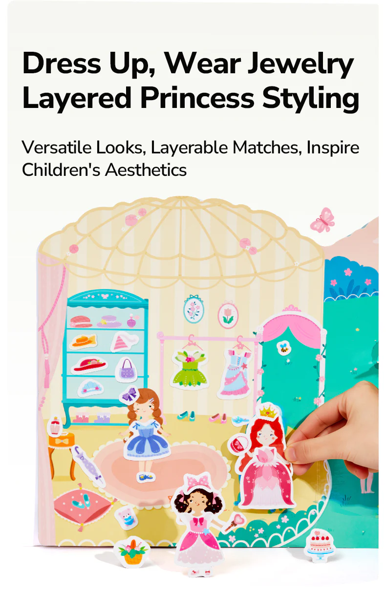 Mideer Żelowe naklejki wielorazowe – Princess Dress-Up (61 sztuk) - obrazek 4