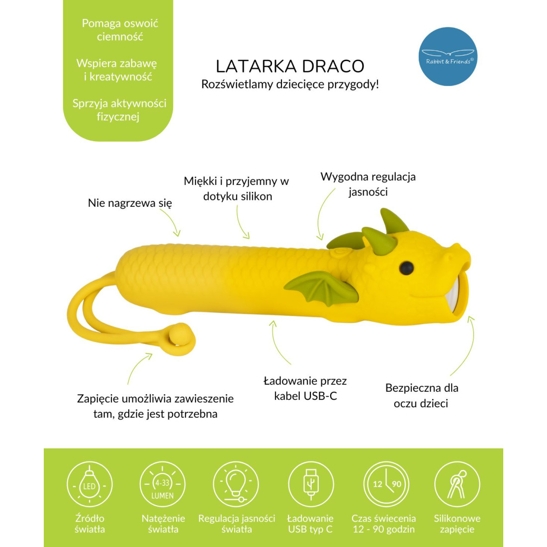 Rabbit & Friends Latarka Smok DRACO - obrazek 2